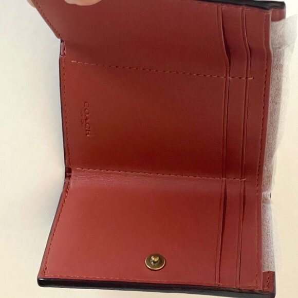 Coach Essential Mini Trifold Wallet Brown Signature Canvas CM438 Rust ORGPKG - Picture 7 of 9
